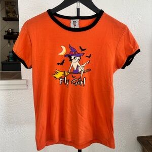 Vintage Betty Boop Fly Girl Orange Halloween Ringer Tee 2004 Size Large